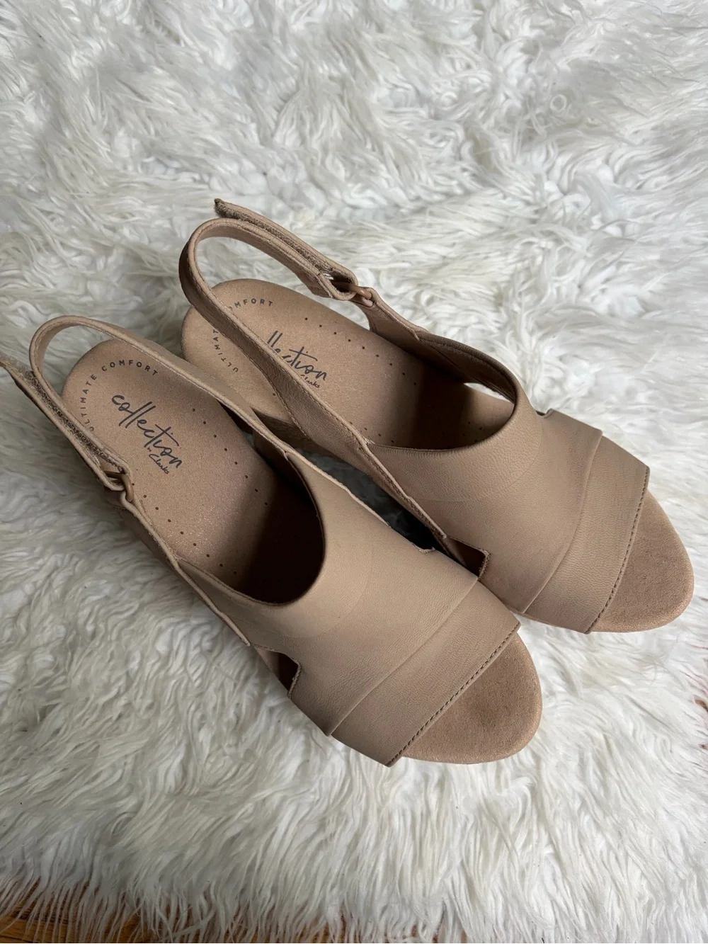 Clarks Annadel Ivory Beige/Tan Cork Platform Wedge Sandals